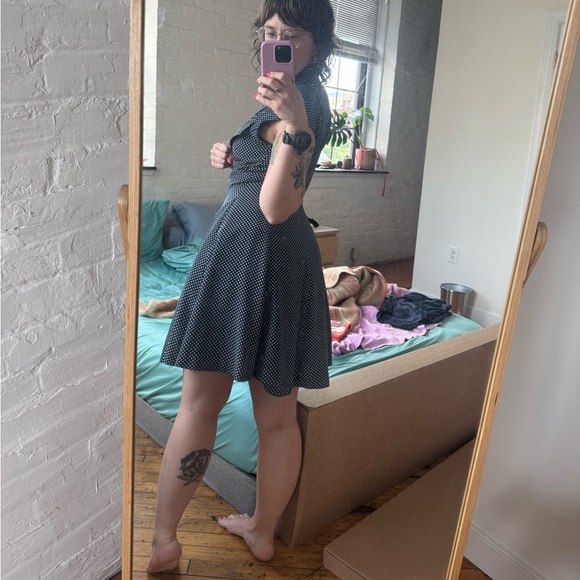 Vintage Novepazio dress from Japan in navy/white polka dot, size approx 2-4 - Picture 2 of 8